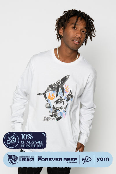 Protect Our Coral To Save Our Reef White Cotton Crew Neck Unisex Long Sleeve T-Shirt