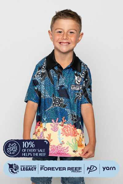 "Protect Our Coral To Save Our Reef" Recycled UPF50+ Kids Polo Shirt