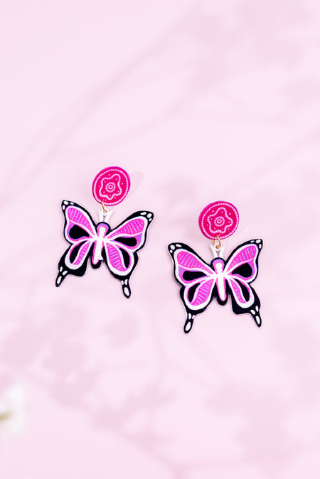 Colours Of The Land Pink Butterfly Earrings