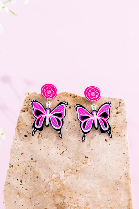 Colours Of The Land Pink Butterfly Earrings