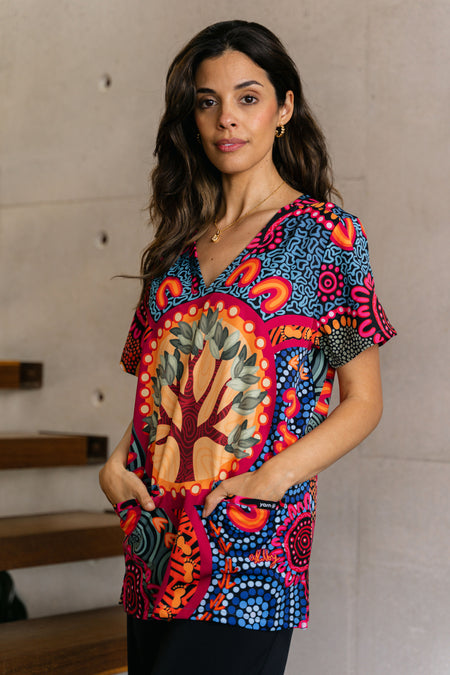 Wurung (Branches) Women's Three Pocket Scrub Top