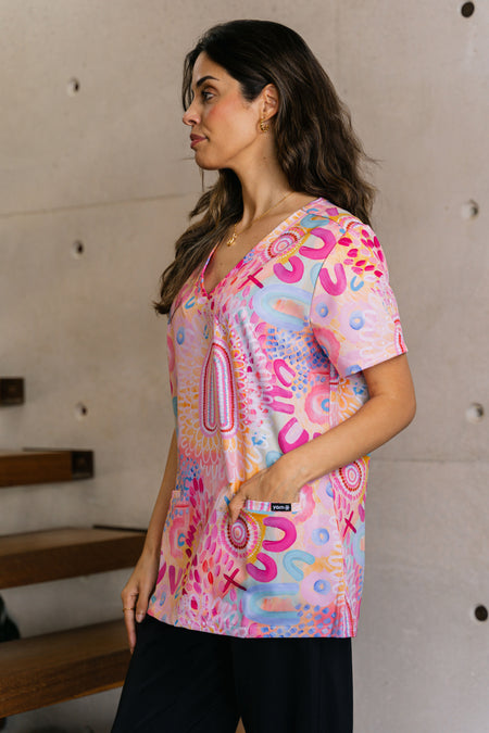 Flourishing Blooms Women’s Three Pocket Scrub Top