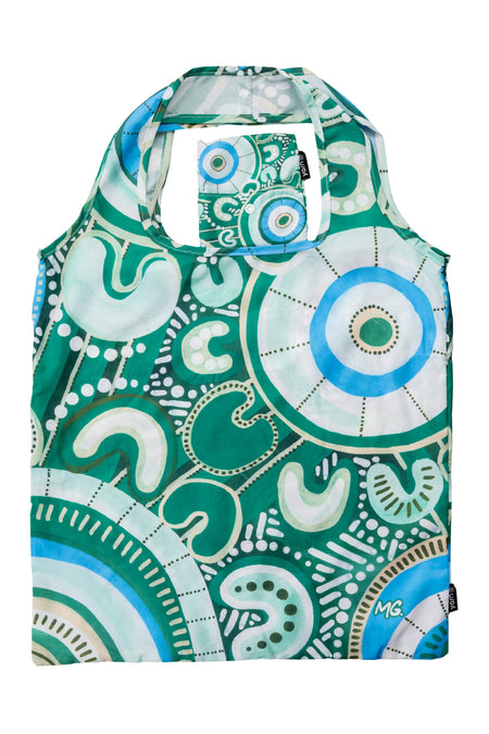 Merindah-Gunya Artist Collection rPET Reusable Fold-Up Shopping Bag (3 Pack) with Drawstring Bag