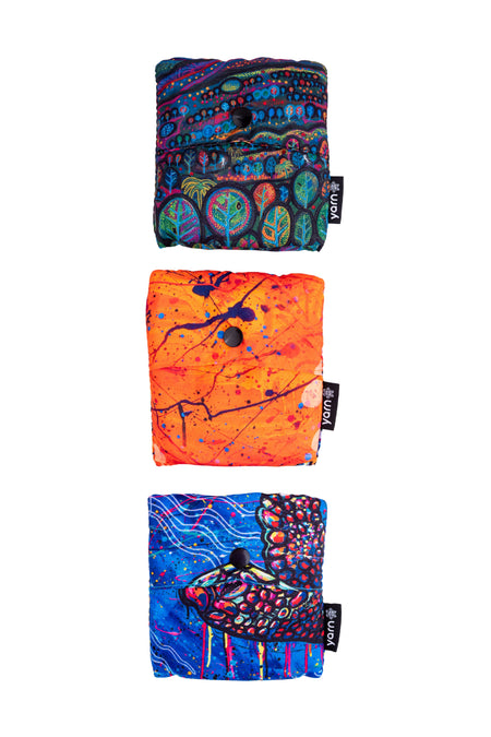 Luke Mallie Artist Collection rPET Reusable Fold-Up Shopping Bag (3 Pack) with Drawstring Bag