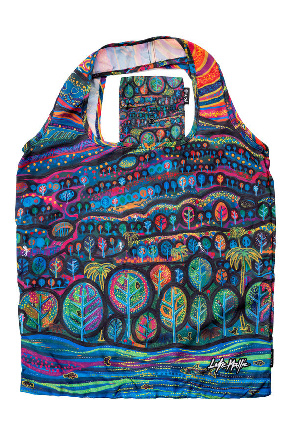 Luke Mallie Artist Collection rPET Reusable Fold-Up Shopping Bag (3 Pack) with Drawstring Bag