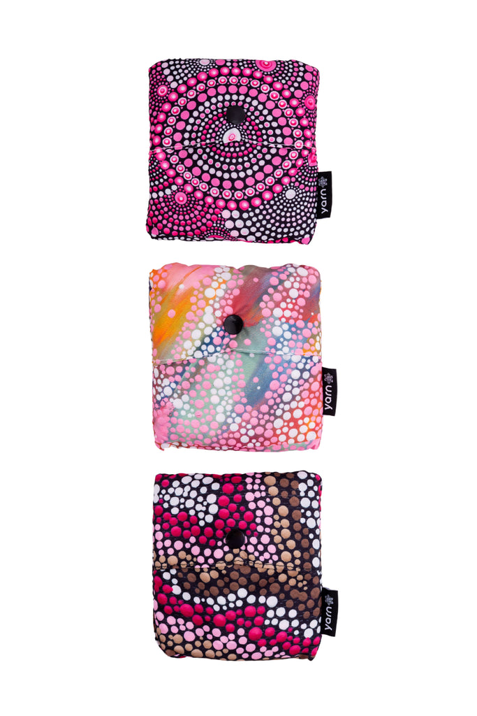 Eulalia Martin Artist Collection rPET Reusable Fold-Up Shopping Bag (3 Pack) with Drawstring Bag