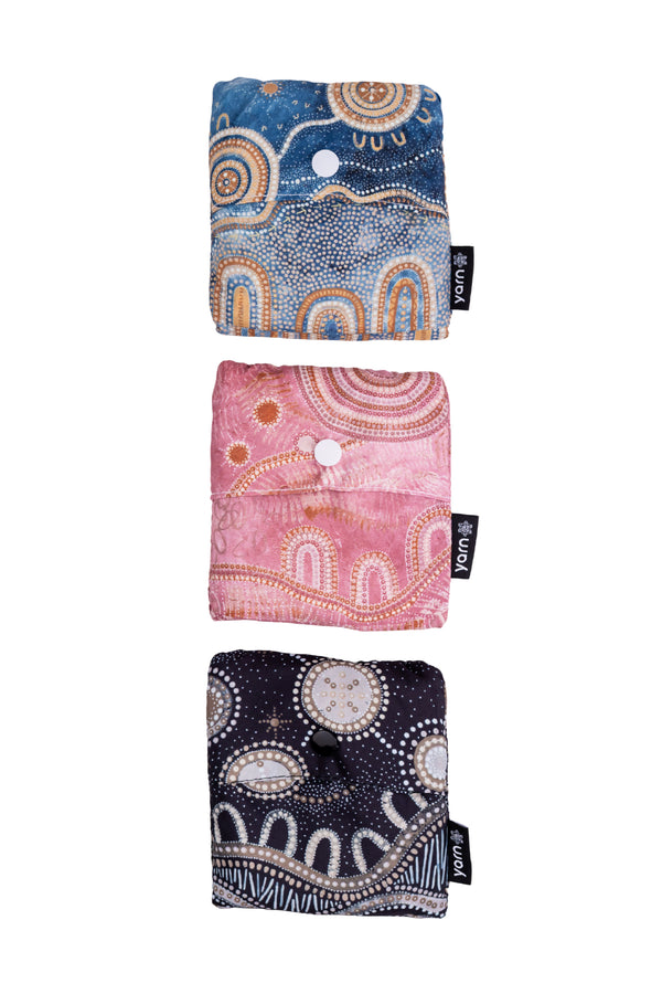 Amanda Hinkelmann Artist Collection rPET Reusable Fold-Up Shopping Bag (3 Pack) with Drawstring Bag