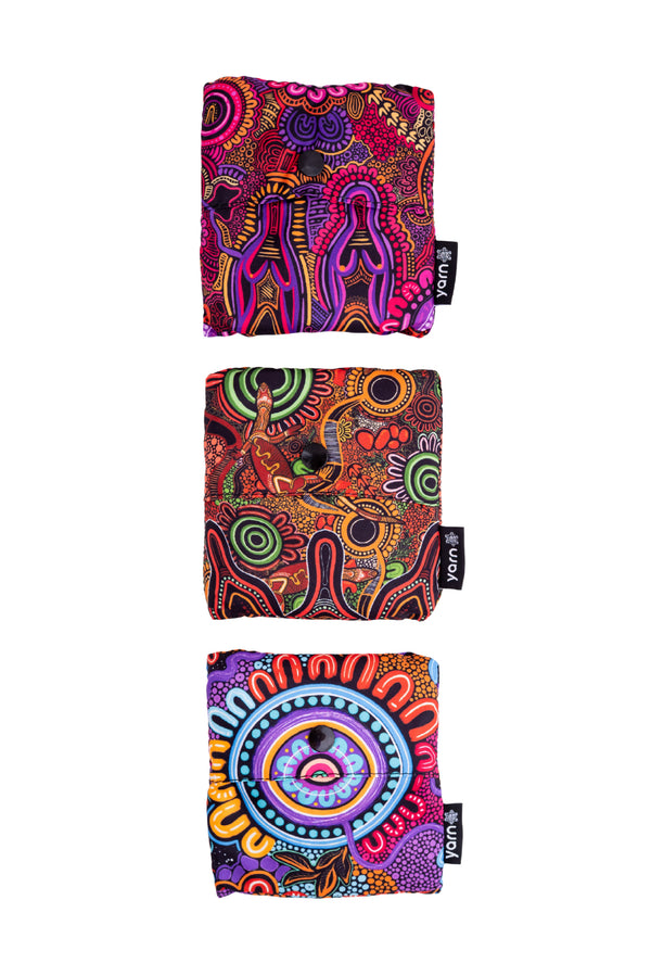 Alkina Edwards Artist Collection rPET Reusable Fold-Up Shopping Bag (3 Pack) with Drawstring Bag