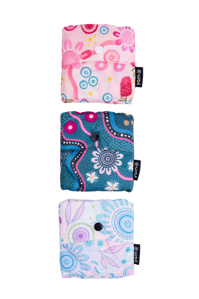 Caitlin Trindall Artist Collection rPET Reusable Fold-Up Shopping Bag (3 Pack) with Drawstring Bag