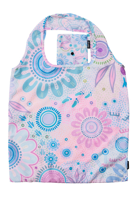 Caitlin Trindall Artist Collection rPET Reusable Fold-Up Shopping Bag (3 Pack) with Drawstring Bag