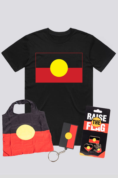 "Raise The Flag" Aboriginal Flag T-Shirt Keyring Bundle