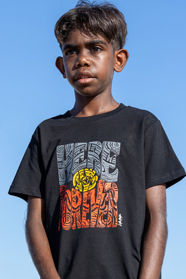 Here Always Forever Black Cotton Crew Neck Kids T-Shirt