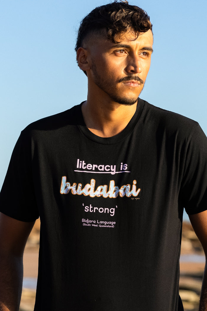 Budabai 'Strong' ALNF Black Cotton Crew Neck Unisex T-Shirt