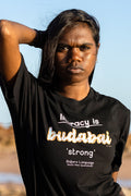 Budabai 'Strong' ALNF Black Cotton Crew Neck Women's T-Shirt