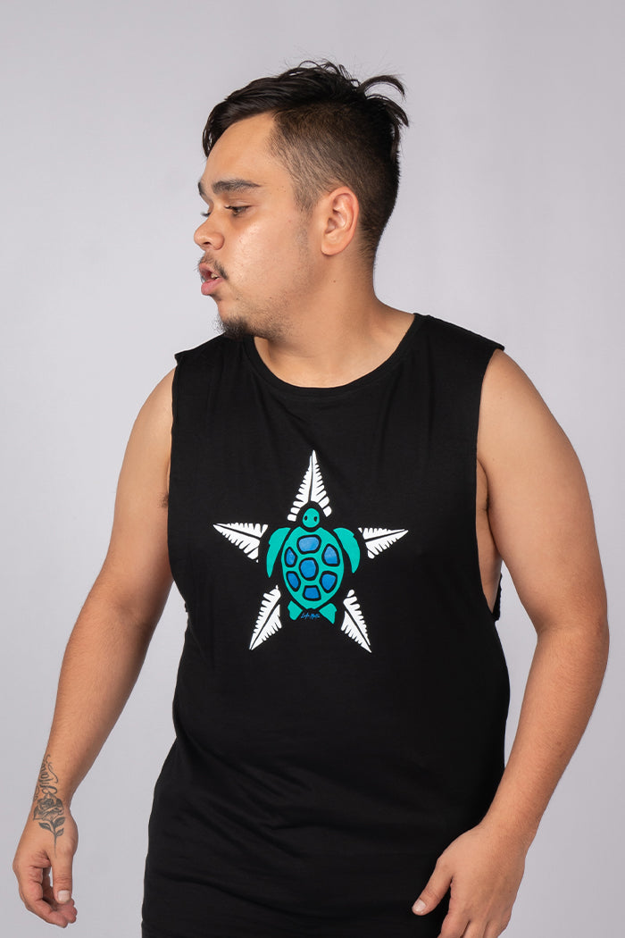 Dhari Turtle Star Black Cotton Men's Muscle Tank Top