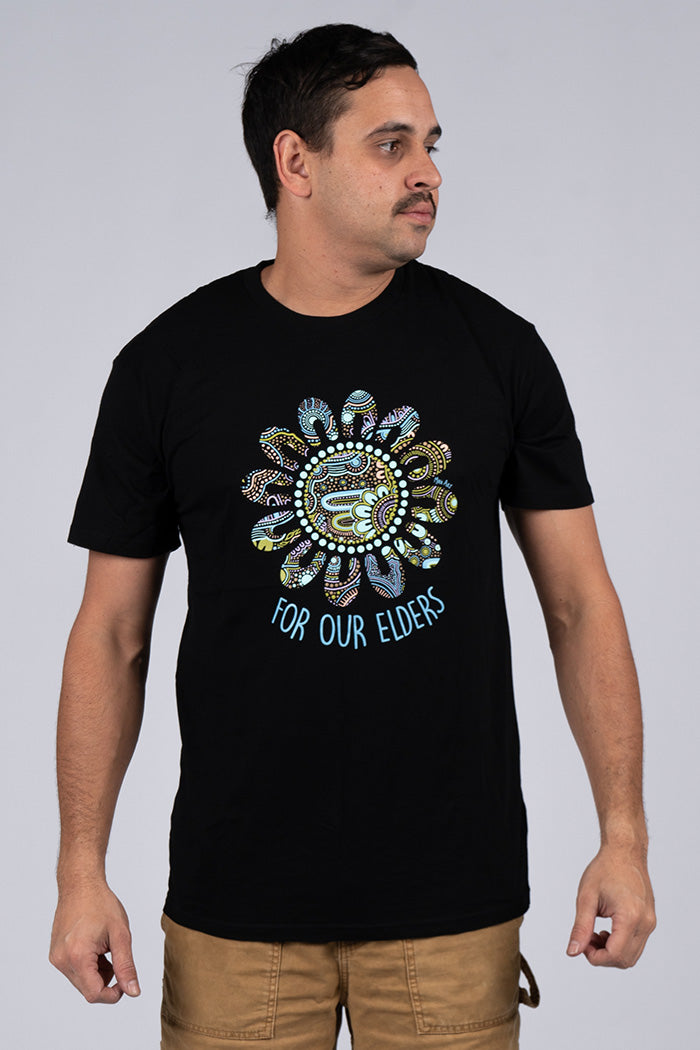 Connection Through Generations (Blue) Black Cotton Crew Neck Unisex T-Shirt