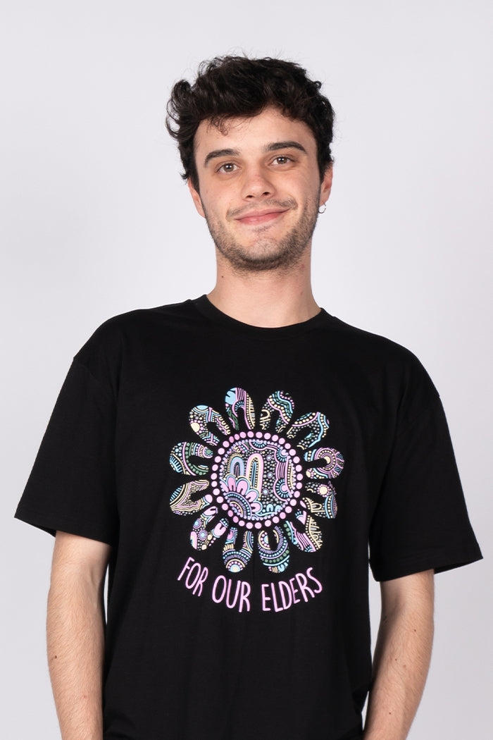 Connection Through Generations (Purple) Black Cotton Crew Neck Unisex T-Shirt