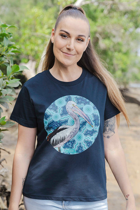 Pelican (Dhalipnha) 'Australian Wildlife Conservancy' Navy Cotton Crew Neck Women's T-Shirt