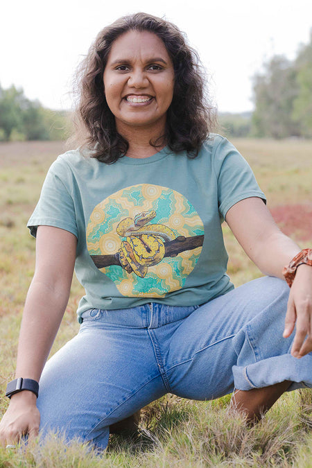 Python 'Australian Wildlife Conservancy' Sage Cotton Crew Neck Women's T-Shirt