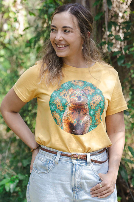 Quokka 'Australian Wildlife Conservancy' Mustard Cotton Crew Neck Women's T-Shirt