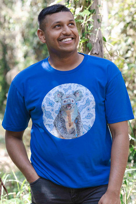 Koala (Gurrburr) 'Australian Wildlife Conservancy' Royal Blue Cotton Crew Neck Unisex T-Shirt