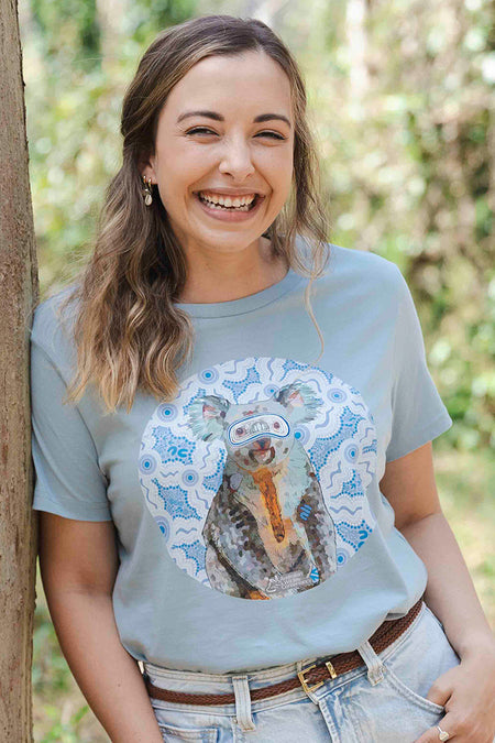 Koala (Gurrburr) 'Australian Wildlife Conservancy' Pale Blue Cotton Crew Neck Women's T-Shirt