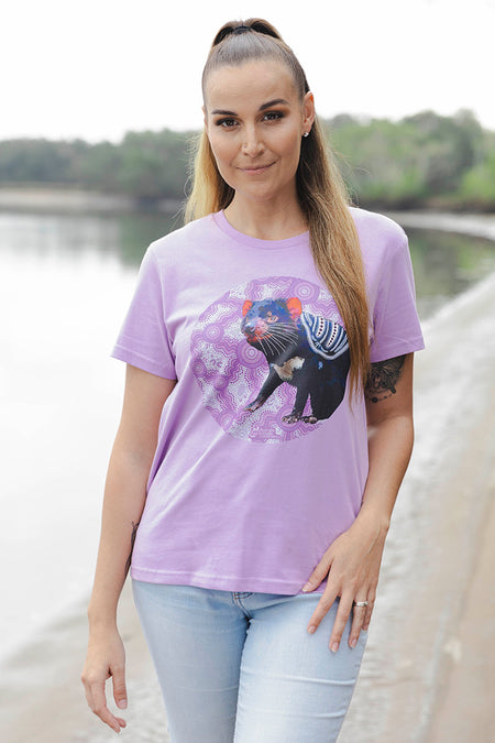Tasmanian Devil 'Australian Wildlife Conservancy' Lavender Cotton Crew Neck Women's T-Shirt