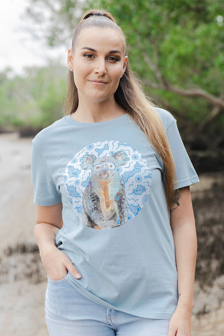 Koala (Gurrburr) 'Australian Wildlife Conservancy' Pale Blue Cotton Crew Neck Women's T-Shirt