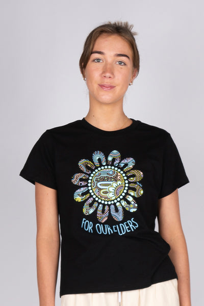 Connection Through Generations (Blue) Black Cotton Crew Neck Women's T-Shirt