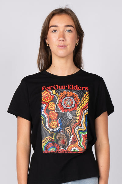 Wisdom Of Our Elders Black Cotton Crew Neck Women's T-Shirt