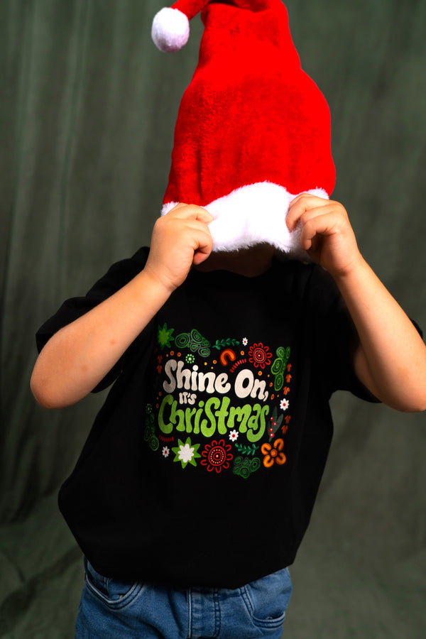 Shine On, It's Christmas Black Cotton Crew Neck Kids T-Shirt