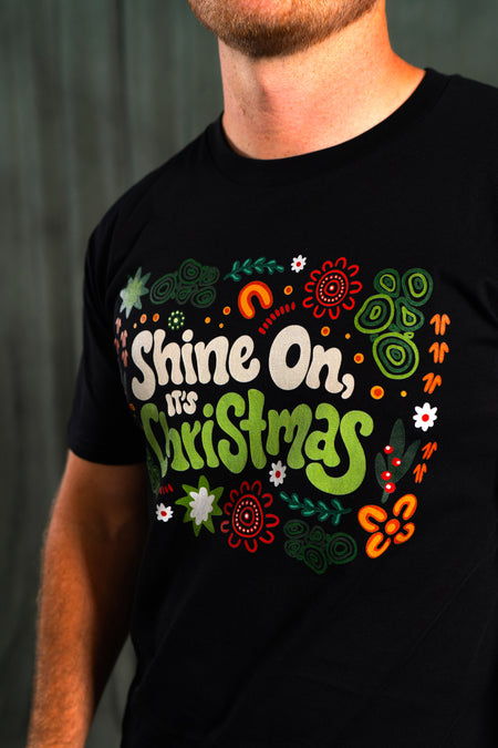Shine On, It's Christmas Black Cotton Crew Neck Unisex T-Shirt