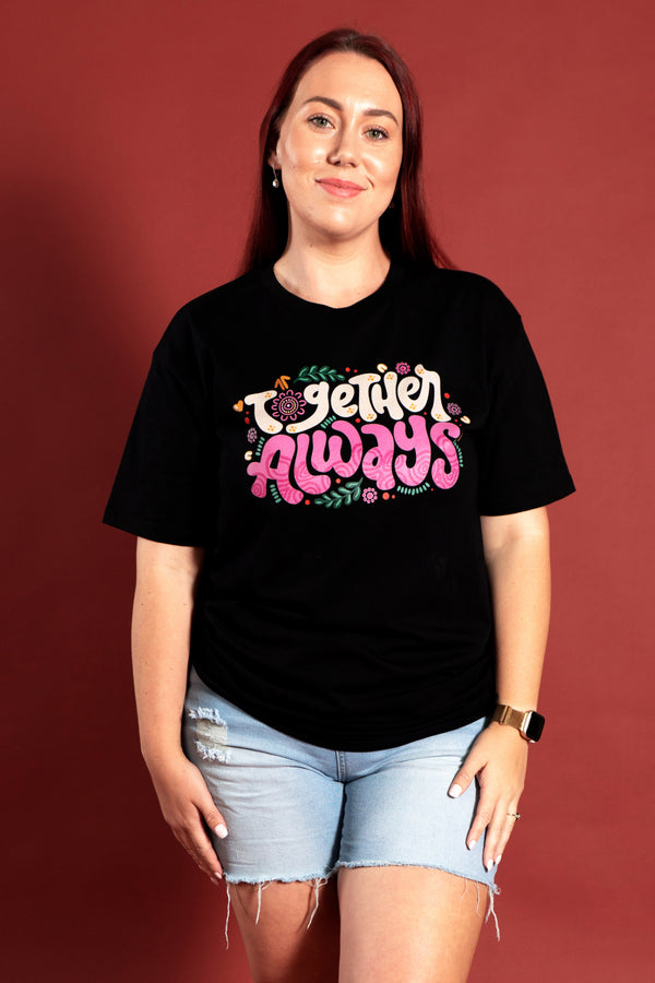 Together Always Black Cotton Crew Neck Women's T-Shirt
