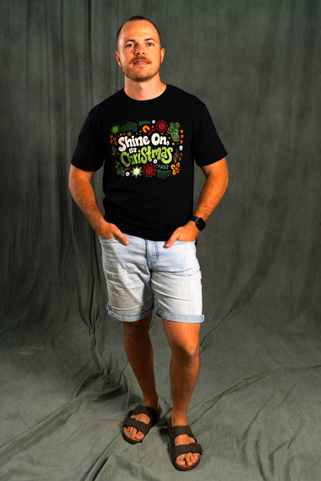 Shine On, It's Christmas Black Cotton Crew Neck Unisex T-Shirt