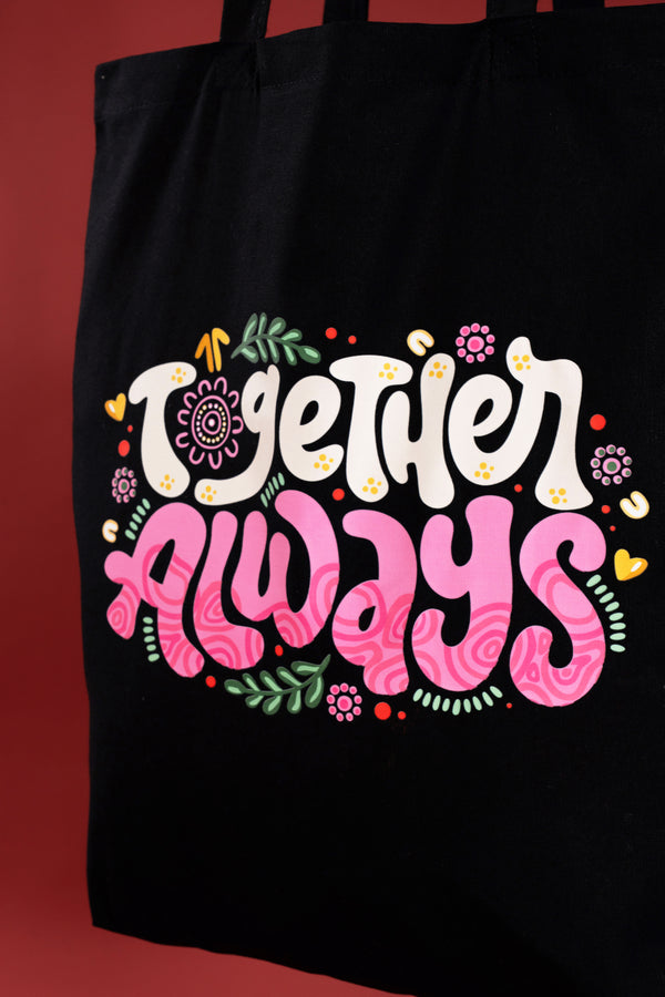 Together Always Black Long Handle Cotton Tote Bag