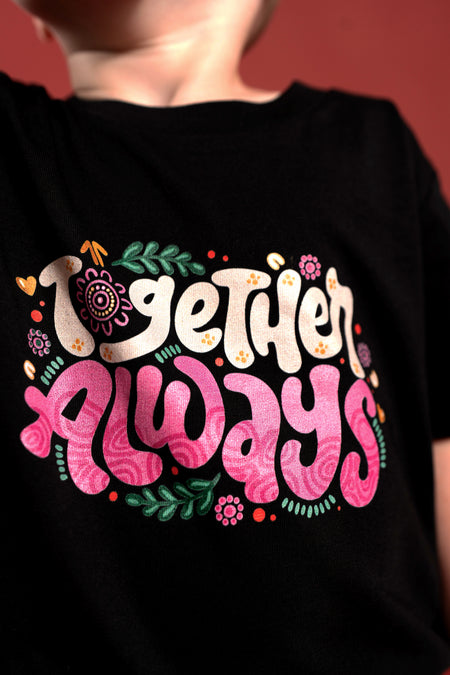 Together Always Black Cotton Crew Neck Kids T-Shirt