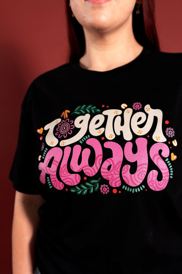 Together Always Black Cotton Crew Neck Women's T-Shirt