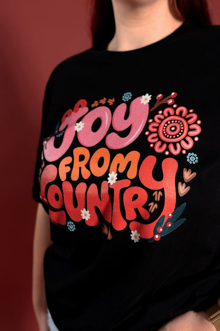 Joy From Country Black Cotton Crew Neck Women's T-Shirt