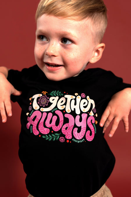 Together Always Black Cotton Crew Neck Kids T-Shirt