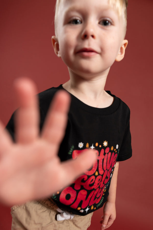 Festive Feels Only Black Cotton Crew Neck Kids T-Shirt