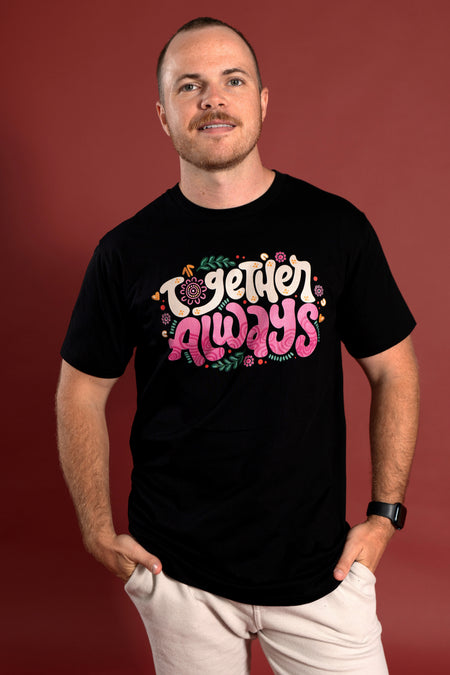 Together Always Black Cotton Crew Neck Unisex T-Shirt