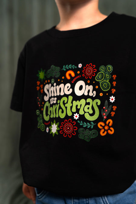 Shine On, It's Christmas Black Cotton Crew Neck Kids T-Shirt