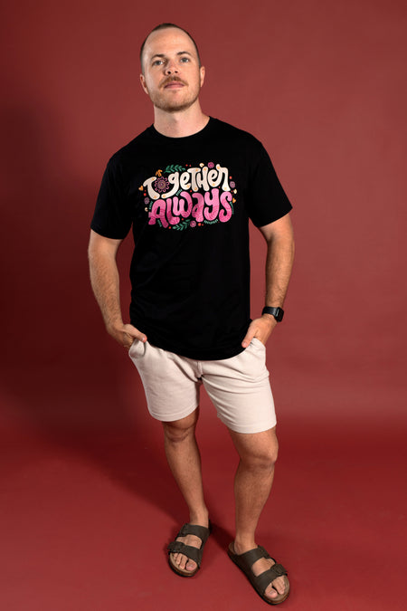 Together Always Black Cotton Crew Neck Unisex T-Shirt