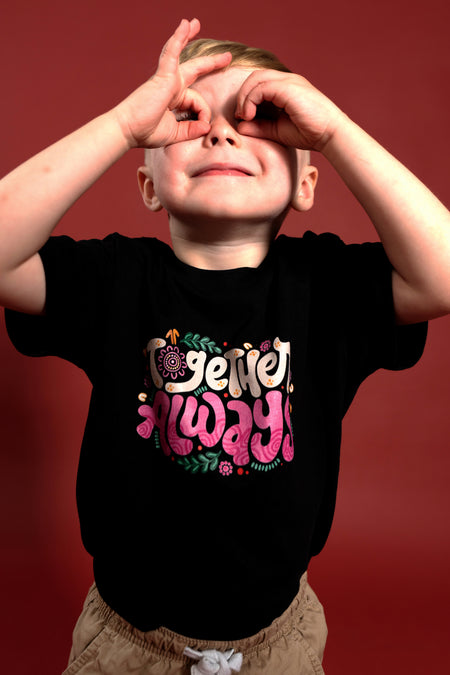 Together Always Black Cotton Crew Neck Kids T-Shirt