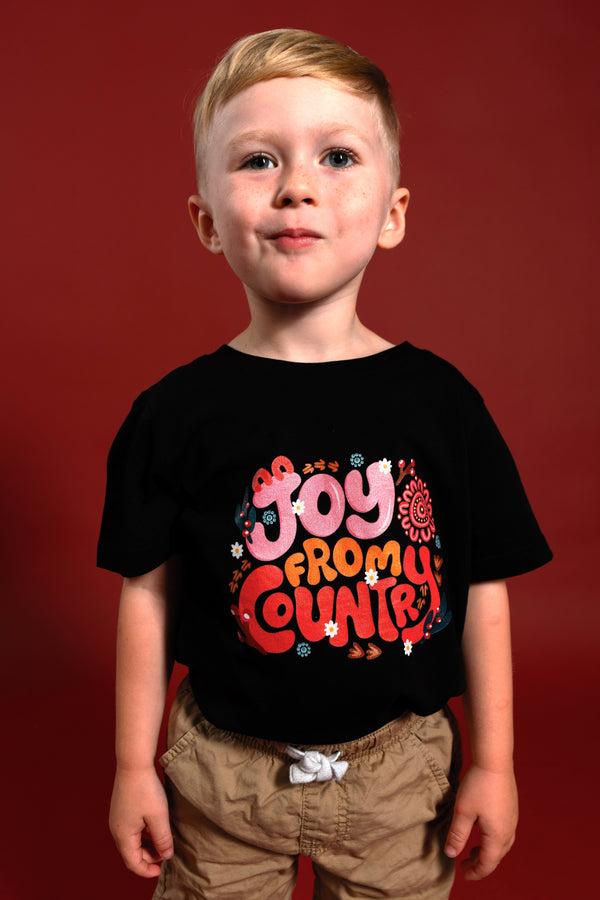 Joy From Country Black Cotton Crew Neck Kids T-Shirt