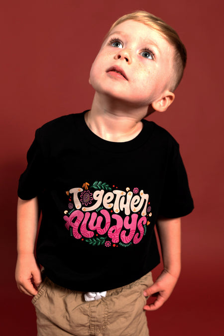 Together Always Black Cotton Crew Neck Kids T-Shirt