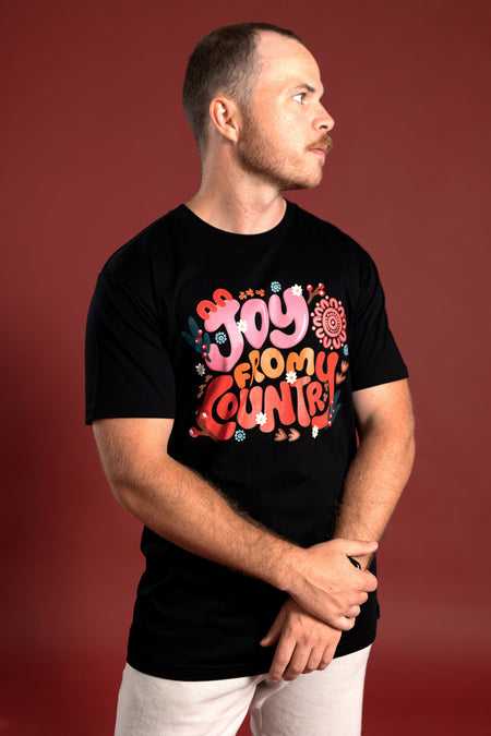 Joy From Country Black Cotton Crew Neck Unisex T-Shirt