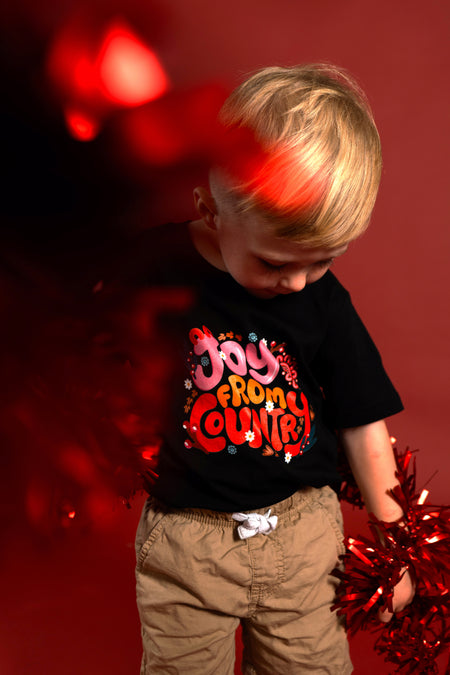 Joy From Country Black Cotton Crew Neck Kids T-Shirt