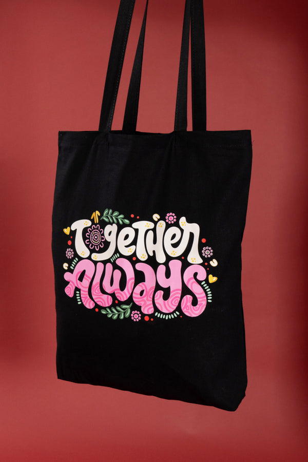 Together Always Black Long Handle Cotton Tote Bag