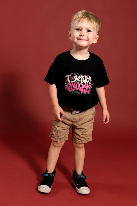 Together Always Black Cotton Crew Neck Kids T-Shirt